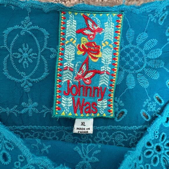 Johnny Was Sutera Tunic Top Embroidered Silk Blue Size XL - Picture 5 of 5